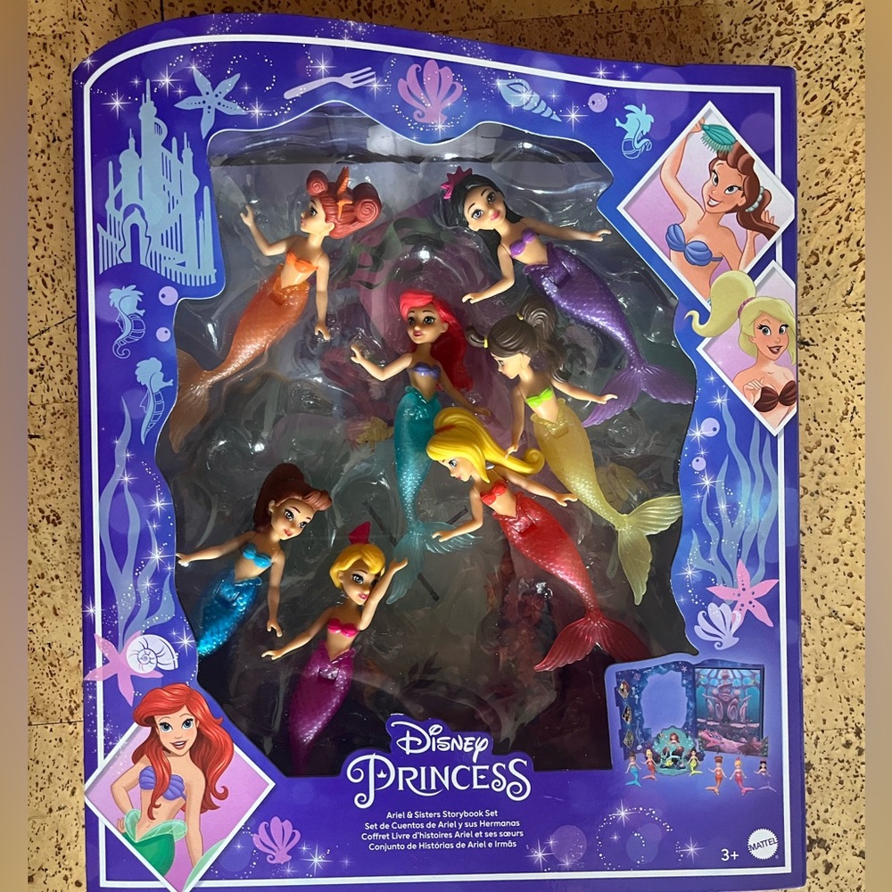 Disney Princess The Little Mermaid Ariel & Sisters Storybook Set 7 Pack Dolls 3+